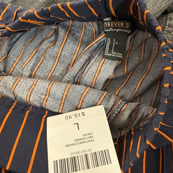 NEW! F21 Forever 21 Elastic Waist Ankle Pant Harem Stripe Loose Fit Casual - L - Picture 5 of 5